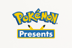 Le logo Pokémon avec le mot 'Presents' en bleu en dessous, accompagné des oreilles de Pikachu.