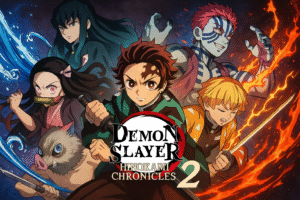 Les personnages de Demon Slayer: Hinokami Chronicles 2, y compris Tanjiro et Nezuko, apparaissent armés et prêts au combat avec leurs armes emblématiques. Le jeu met en valeur leurs styles de combat et capacités uniques, donnant vie à l'univers vibrant de Demon Slayer pour les fans et les joueurs.