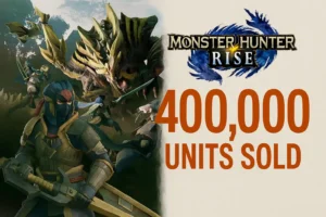 Un courageux guerrier saisit son épée, prêt pour le combat, tandis qu’un énorme et redoutable monstre se dresse menaçant derrière lui. La chasse commence ! Monster Hunter Rise a conquis le cœur des joueurs du monde entier, avec 400 000 unités vendues, mettant en avant son gameplay palpitant et son univers captivant.