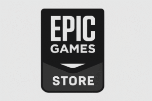 Un logo noir avec les mots EPIC GAMES STORE en majuscules blanches et en gras, conçu dans une police moderne et épurée. Le logo reflète la simplicité et le professionnalisme, représentant l'identité de marque de la plateforme de jeux en ligne.