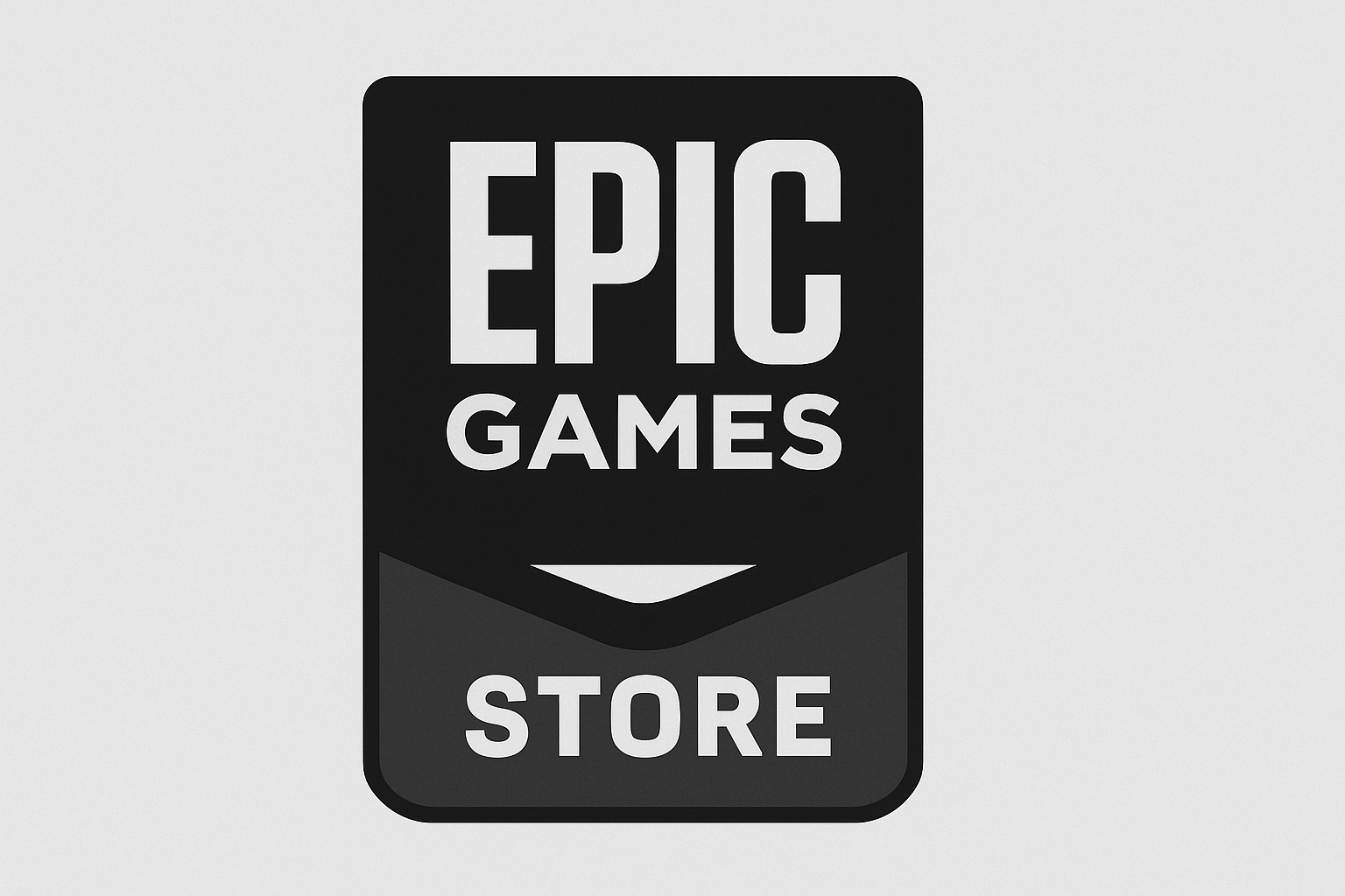Un logo noir avec les mots EPIC GAMES STORE en majuscules blanches et en gras, conçu dans une police moderne et épurée. Le logo reflète la simplicité et le professionnalisme, représentant l'identité de marque de la plateforme de jeux en ligne.