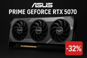La carte graphique ASUS Prime GeForce RTX 5070 offre un design performant avec trois ventilateurs de refroidissement haute performance, garantissant des températures optimales même pendant les sessions de jeu intensives. Actuellement disponible avec une incroyable réduction de 32 %, cette carte offre un excellent rapport qualité-prix pour les gamers et les créateurs à la recherche de performances et d'efficacité de haut niveau.